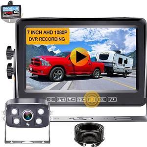 RV Backup Camera Wired HD 1080P 7 Inch Monitor DVR Recording Touch Button Two Channels Rear View Reverse Cam System Waterproof Infrared for Car Truck Travel Trailer Camper Sinuoer K87