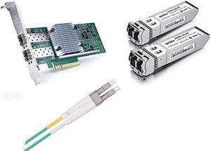 Pack of 2 10GBase-SR Multimode SFP+ LC Transceiver & OM3 LC to LC Fiber Patch Cable & 10Gb SFP+ PCI-E Network Card with Broadcom BCM57810S Controller