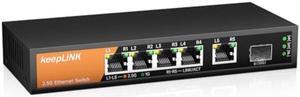 keepLiNK 5 Port 2.5G Switch Unmanaged, Ethernet Switch with 5 x 2.5G Base-T Ports, 1 x 10G Base-T SFP Slot, 45Gbps Switching Capacity, Plug & Play Fanless Metal Case, Wall Mountable