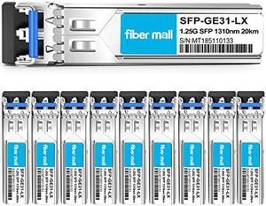 1G SFP LX for HPE Procurve J4859C J4859B J4859A HPE Aruba J4859D 1000BASE-LX/LH 1.25Gb/s Mini-GBIC SFP Transceiver Modul,Single Mode,1310nm 20km LC DOM Pack of 10