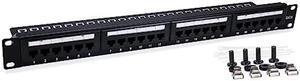 QSFPTEK 24 Port Patch Panel, Cat6 UTP Feed Through, 19" Dual IDCNetwork Patch Panel, Inline Keystone Ethernet Patch Panel for Cat6, Cat5e, Cat5 Cabling, with Removable Back Bar, Screws, Zip Ties