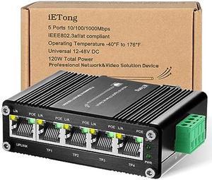 Industrial Gigabit PoE Injector - High Speed/High Power 90W - 802.3bt PoE++  52V-56VDC DIN Rail UPoE/Ultra Power Over Ethernet Injector Adapter -40C to