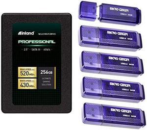 Micro Center 5Pack 64GB 3.0 USB Flash Drives Bundle with 1Pack 256GB SSD 3D TLC NAND SATA III 6Gb/s 2.5" 7mm SSD