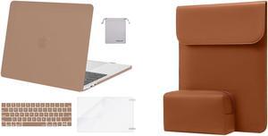 MOSISO Faux Suede Leather Laptop Sleeve with Small Bag&Compatible with MacBook Pro 13 inch Case M2 2023, 2022, 2021-2016 M1, Hard Shell&Keyboard Cover&Screen Protector&Storage Bag, Caramel Brown