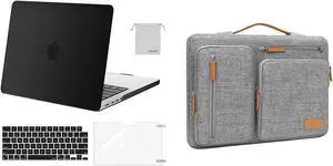 MOSISO Compatible with MacBook Pro 14 inch Case 2023-2021 M3 A2918 A2992 M2 A2779 M1 A2442, Plastic Hard Case&360 Protective Bag with 4 Zipper Pockets&Keyboard Cover&Screen Protector&Pouch, Black&Gray