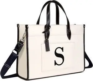 TOPDesign Initial Laptop Tote Bag for Women, Stylish Canvas Bag for 15.6 Inch Computer, Personalized Monogrammed Work Purse, Casual Business Briefcase, Office Handbag, Perfect Gifts for Her Birthday