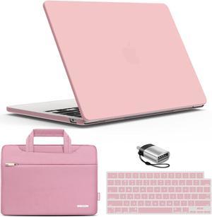 IBENZER Compatible with 2024 2023 2022 MacBook Air 13 inch case M3 A3113 M2 A2681, Hard Shell Case & Sleeve & Keyboard Cover & Type-C Adapter for Mac Air 13.6 with Touch ID, Rose Quartz, KK-RQ+3
