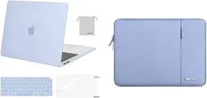 MOSISO Compatible with MacBook Air 13 inch Case 2022-2018 A2337 M1 A2179 A1932, Plastic Hard Shell&Vertical Sleeve Bag with Pocket&Keyboard Cover&Screen Protector&Storage Bag, Pastel Blue