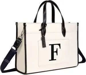 TOPDesign Initial Laptop Tote Bag for Women, Stylish Canvas Bag for 15.6 Inch Computer, Personalized Monogrammed Work Purse, Large Casual Business Briefcase, Office Handbag, Perfect Gifts for Her