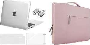 MOSISO Compatible with MacBook Air 13.6 inch Case 2022 Release A2681 M2, Polyester Multifunctional Sleeve Bag&Plastic Hard Case&Keyboard Cover&Screen Protector&Type C Adapter 2 Pack,Crystal Clear&Pink