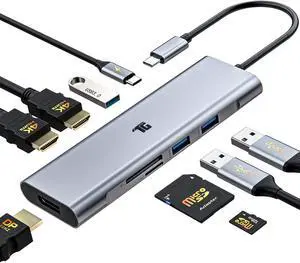 USB C Docking Station Dual Monitor, Tiergrade 9 in 1 USB-C Laptop Docking Station USB Type C Hub Multiport Adapter with Dual 4K HDMI, DP, 100W PD, 3 USB3.0 and TF/SD Card Reader for Type-C Devices