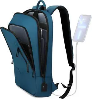hk Backpack for Men Business Slim Backpack with USB Charger Computer Lightweight Anti-theft Travel Backpacks 15.6 inch Water Resistant Laptop Bag for Work Office College-Blue