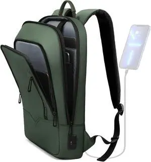hk Backpack for Men Business Slim Backpack with USB Charger Computer Lightweight Anti-theft Travel Backpacks 15.6 inch Water Resistant Laptop Bag for Work Office College-Green