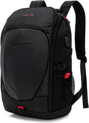 KINGSLONG Hard Shell 17 Inch Laptop Backpack for Men with USB Port for College Motorcycle Outdoor Racing Waterproof Rucksack Black