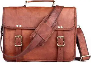 ANUENT 14 Inch Genuine Leather Messenger Bag Vintage Brown Small Briefcase Shoulder CrossBody Satchel for Men and Women Ideal for Laptop, iPad, and Tablet
