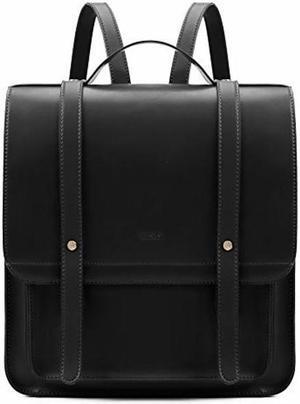 ECOSUSI Laptop Backpack Women Briefcase PU Leather Satchel Backpack Messenger Bag Fits up to 14 Inch Laptop with Small Purse, Black