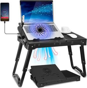 Laptop Table Stand for Bed, Adjustable Laptop Desk for Bed, Portable Desktop Lap Desk with Cooling Fan and 4 USB Port, Foldable Computer Lap Desk for Bed Sofa Couch Floor(Black)