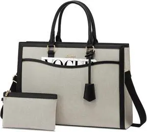 LOVEVOOK Laptop Tote Bag for Women, 15.6 inch Lightweight Canvas Office Work Briefcase, Large Capacity Teacher Computer Handbag for Travel Business, 2pcs Set Canvas/Jacquard