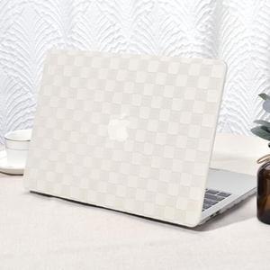 Seorsok Compatible with MacBook Air 13 Inch Case2022 2021 2020 2019 2018 Release A1932 A2179 M1 A2337 Touch IDElegant Leather Plastic Hard Shell Case Transparent Keyboard CoverBeige PVC Grid