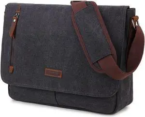 Messenger Bag for Men and Women, Canvas Leather 14 Inch Laptop Messenger Bag Shoulder Bag for Work VONXURY
