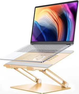 Lamicall Adjustable Laptop Stand, Portable Laptop Riser, Aluminum Laptop Stand for Desk Foldable, Ergonomic Computer Notebook Stand Holder for MacBook Air Pro, Dell XPS, HP (10-17.3'') -Gold