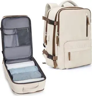 VECAVE Carry On Backpack for Women,Large Travel Backpack Flight Approved,Waterproof 17 Inch Laptop Backpack Business Work Backpacks Men Mochila De Viaje WhiteBrown