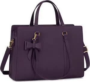 Laptop Bag for Women 15.6 inch Laptop Tote Bag Waterproof Leather Computer Bag Large Lightweight Briefcase Professional Business Work Bag Dark Purple