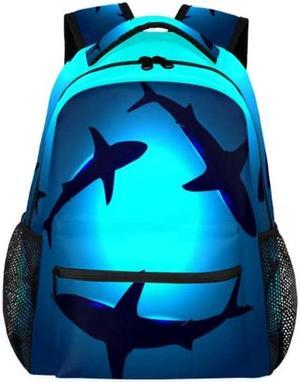 Floating Shark Backpacks for Girls Kids Boys, Ocean Shark Casual Lightweight School Bags Laptop Backpack Student College Bookbag Travel Hiking Daypack
