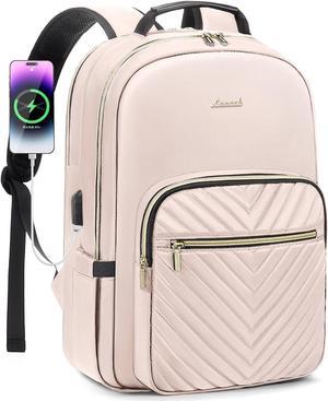 LOVEVOOK Laptop Backpack for Women 15.6 inch,Cute Womens Travel Purse,Professional Computer Bag,Waterproof Work Business College Teacher Bags Carry on with USB Port,Nude