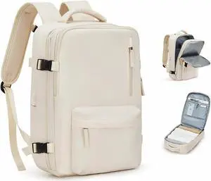 WONHOX Carry on Travel Laptop Backpack for Women Men, Flight Approved,Backpack, Hiking Outdoor Sports Rucksack Casual Daypack Bag Backpack, Beige Simple