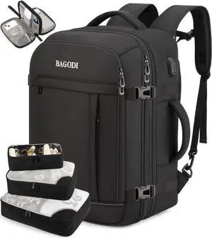 Carry On Travel Backpack for Men & Women, 42L Flight Approved Backpack with USB Port, Anti-Theft Design, 4 Packing Cubes, Expandable Water-Resistant 17 Inch Laptop Bag for Business, Weekend, Hiking