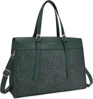 Missnine Laptop Bag for Women 15.6 inch Work Tote Bags PU Leather Professional Computer Briefcase for Office, Business, Green