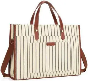 Missnine Laptop Tote Bag Canvas Laptop Bag 15.6 inch Work Shoulder Bags Casual Briefcase Handbag for Travel, Office, College (Stripe)