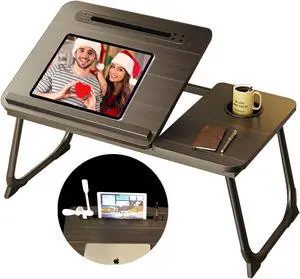 Asltoy Laptop Bed Tray Table, Foldable Lap Desk Stand, Notebook Desk, Adjustable Laptop Table, Portable Notebook Bed Tray, Lap Tablet with Cup Holder (BK with USB)