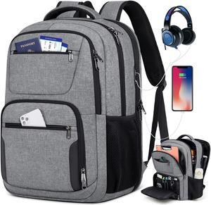 Travel Laptop Backpack, 17 Inch Extra Large Laptop Backpack with USB Charging Hole 45L Anti Theft Travel Backpack Water Resistant College Business Computer Bag Fit 17.3 Inch Laptop for Men Women Grey
