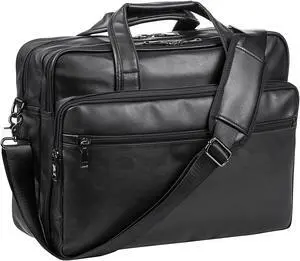 Leather Laptop Bag, Men's 15.6 Inches Messenger Briefcase Business Satchel Computer Handbag Shoulder Bag Fits 15.6 Inch Laptop Black