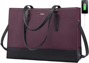 LOVEVOOK Laptop Bag for Women, Fashion Computer Tote Bag 15.6 Inch Large Capacity Handbag, Faux Leather Shoulder Bag Purse, Professional Business Work Briefcase for Office Lady
