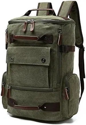 Jahomieo Vintage Canvas Backpack Casual Travel Rucksack 15.6inch Laptop Daypacks Hiking Camping Backpack