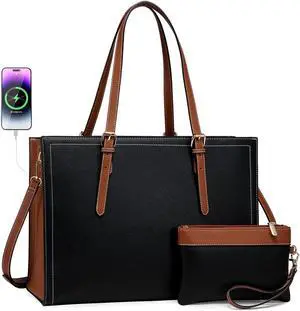 LOVEVOOK Laptop Tote Bag for Women, 15.6 inch Computer Tote Work Bag Purse, Large Waterproof Leather Professional Briefcase for Office, Work Travel