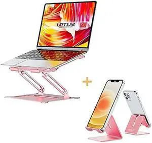 Urmust Ergonomic Adjustable Laptop Stand (Rose Gold)+ Desk Cell Phone Stand Holder (Rose Gold)