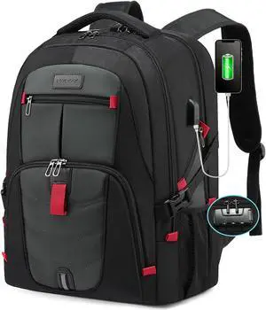 LOVEVOOK 17 inch Travel Laptop Backpack, DarkGrey, Waterproof, Anti-Theft with Lock, USB Charging Port, Large Capacity, Multi-Purpose