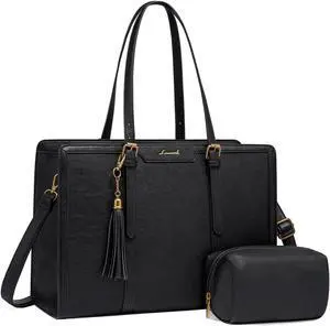 LOVEVOOK Laptop Bag for Women Vintage Leather Laptop Tote 15.6 inch Large Capacity Computer bag with Clutch Purse for Work