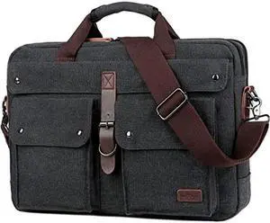 Stylish 17 inch Canvas Laptop Bag Messenger Bag Briefcase Vintage Crossbody Shoulder Bag Military Satchel for Men BC-07 (Light Black)