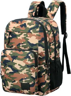 KEOFID classic carry-on travel backpack for men and women, Anti theft laptop backpack with USB charging port, work backpack, backpack for college, water resistent(Camouflage)