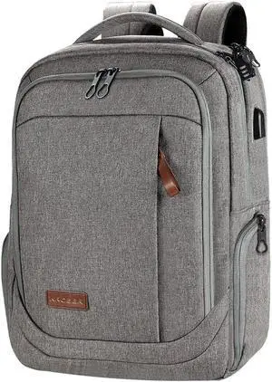 KROSER Laptop Backpack Large Computer Backpack Fits up to 17.3 Inch Laptop with USB Charging Port Water-Repellent Casual Daypack for Travel/Business/College/Women/Men-Grey
