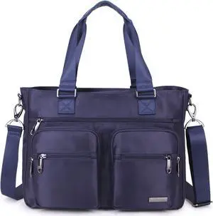 La Packmore Water Repellent Nylon Shoulder Bag Handbag Laptop Tote Travel Work School Clinic Nurse Tote (Navy)