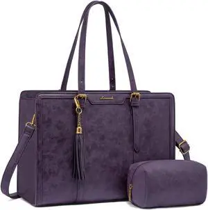 LOVEVOOK Laptop Bag for Women Vintage Leather Laptop Tote 15.6 inch Large Capacity Computer bag with Clutch Purse for Work