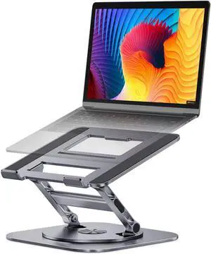 AOEVI Adjustable Laptop Stand with 360 Rotating Base, Stable Computer Stand for Laptop Ergonimic Foldable Laptop Riser for Desk Compatible with MacBook Pro/Air Notebook up to 16 Inches, Grey