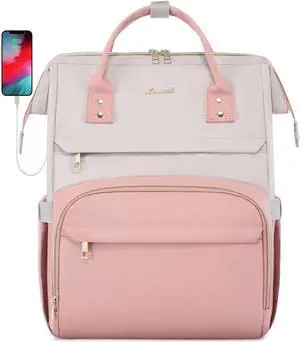 LOVEVOOK Laptop Backpack for Women, Fashion Business Computer Backpacks Travel Bags, Teacher Doctor Nurse Work Backpack Purse with USB Port, Fits 15.6-Inch Laptop Beige-Black