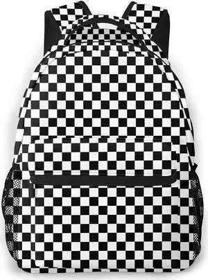 GregTins Black White Race Checkered Backpack Laptop Backpack Hiking Daypack Shoulder Bag,School Bookbag Nurse Casual Work Bags Fits 15.6 Inch, One Size